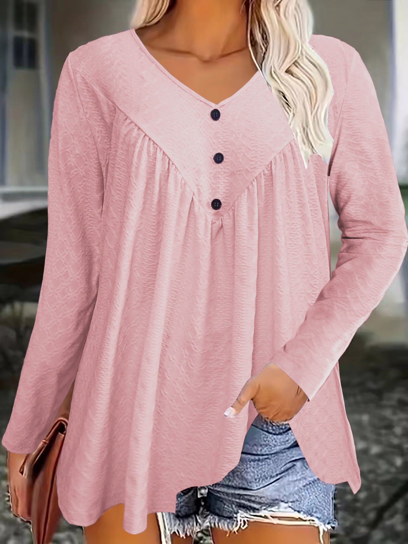 Women's Long Sleeve Casual V Neck Top