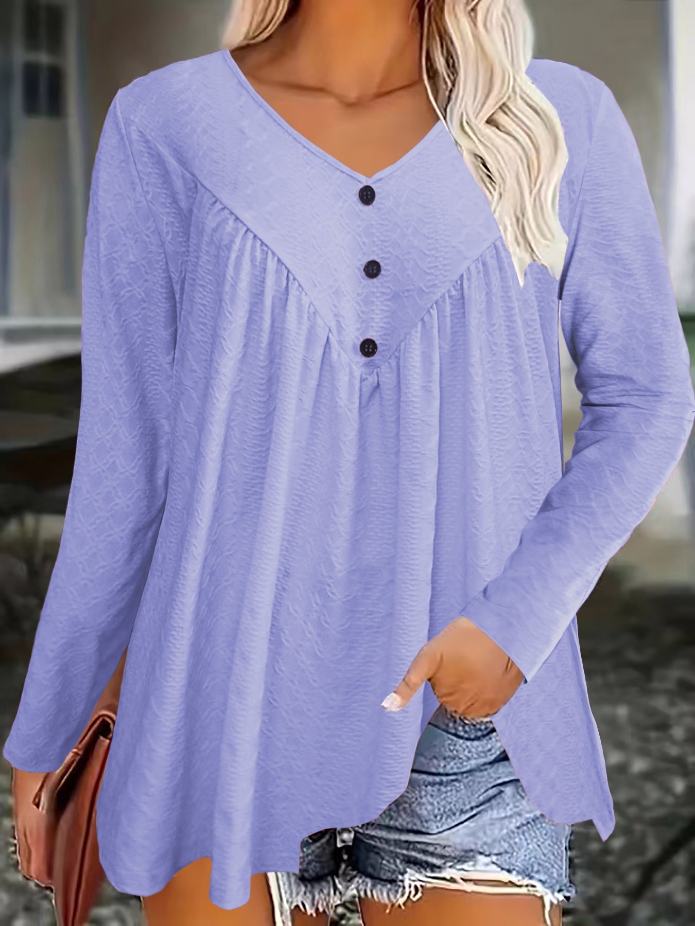 Women's Long Sleeve Casual V Neck Top